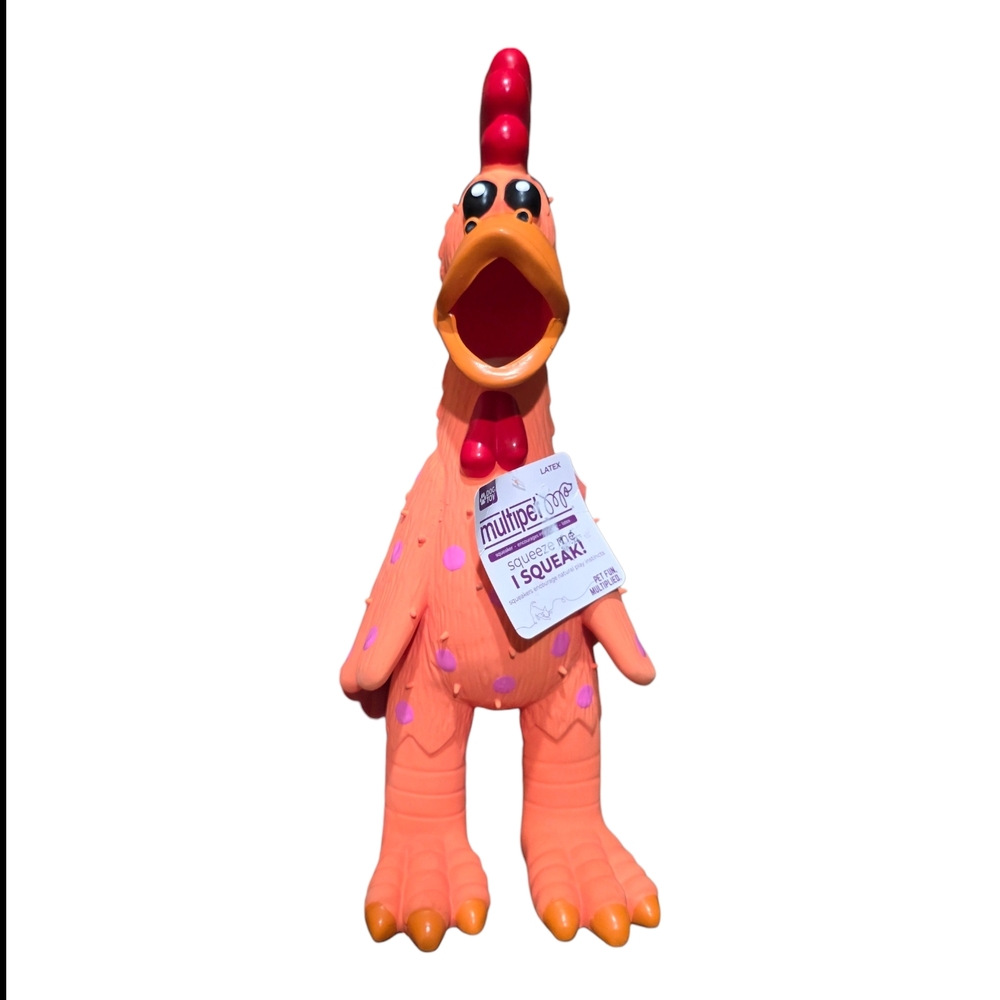 Screaming Chicken 10.5" Large Multi Color Polkadot Dog Toy Squeaker BNWT